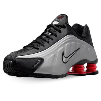 Nike Nike Womens Shox R4 Shoes, Black/Metallic Silver/Lt Crims, 5