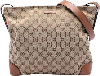Gucci Pre-owned Canvas Crossbody Bag - Dames - Vintage Schoudertas - Beige - ONE Size - Leer - Vintage