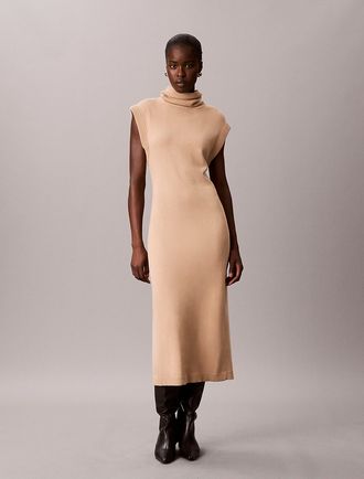 Calvin Klein Womens Mock Neck Sleeveless Sweater Dress - Brown - XS