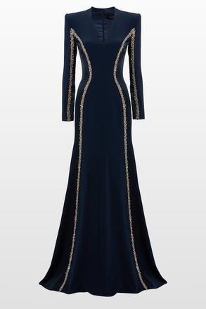 Jenny Packham Ghost Orchid Embellished Long-Sleeve Maxi Dress in Blackthorne Blue at Nordstrom, Size 10 Uk