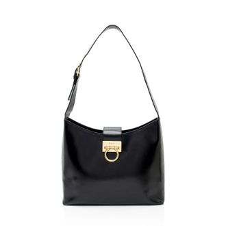 Ferragamo Vintage Leather Gancio Trifolio Large Shoulder Bag