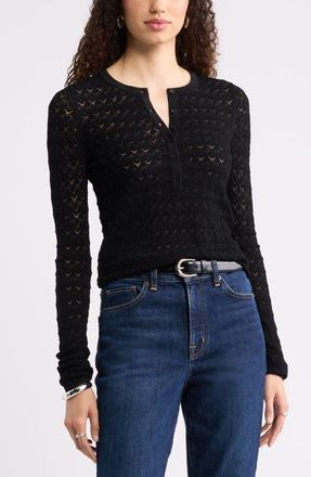 Nordstrom Pointelle Henley in Black at Nordstrom, Size Xx-Small