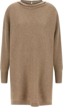 Brunello Cucinelli Kleedjes, Dames, Bruin, XS, Katoen, Gebreide jurk met ribbels