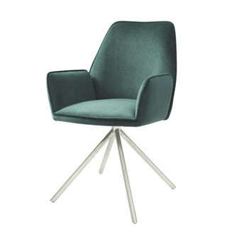 Hhg Nunca Usado] Silla De Comedor Hhg 851, Silla De Cocina Silla Con Reposabrazos, Posici&oacute;n Autom&aacute;tica Giratoria, Terciopelo Mvg, Verde, Acero Inoxidable