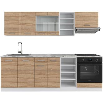 Vicco Mueble De Cocina R-line, Sonoma/blanco, 240 Cm, Et M&aacute;rmol