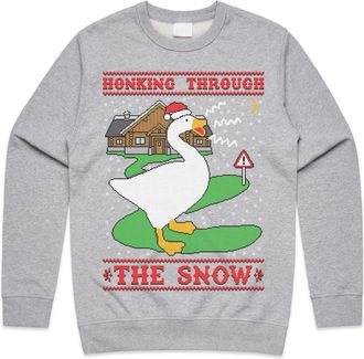 Sanfran Clothing Honking Through The Snow Top Swan Goose Christmas Funny Ugly Xmas Gift Jumper Sweater Medium/Light Grey