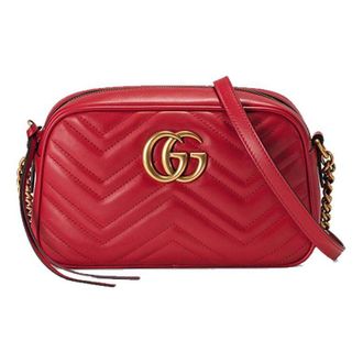 Gucci (WMNS) Gucci GG Marmont Gold Logo Leather Chain Small Red Classic Shoulder Messenger Bag 447632-DTD1T-6433