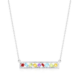 Ross-Simons Multi-Gemstone Bar Necklace in Sterling Silver