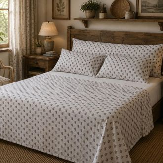 Alo Home Juego de s&aacute;banas algod&oacute;n 100% 4 piezas flores peque&ntilde;as - cama 150 cm