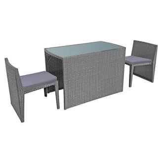 Happy Garden Conjunto de jard&iacute;n 2 plazas en resina trenzada gris cojines grises