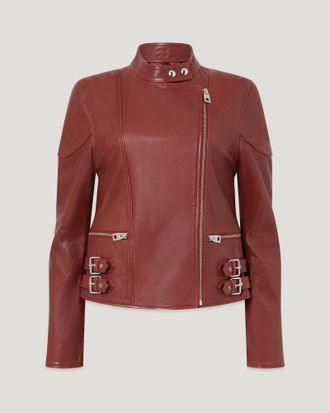 Belstaff Russo Jacket Womens Semi Veg Tan Leather Dark Rally Red Size UK 10