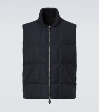 Berluti Leather-trimmed quilted wool-blend vest