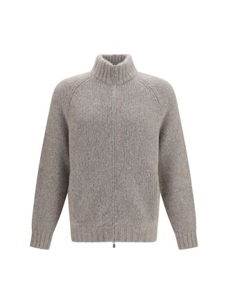 Brunello Cucinelli Mens Cardigan High-Neck Cashmere-Silk With Zip Marble Sweater