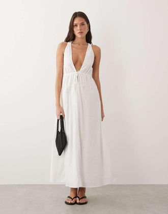 Esm&eacute;e Vestito da mare lungo bianco trasparente con dettagli plumetis