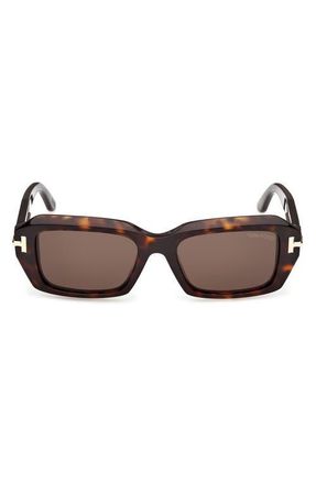 Tom Ford 53mm Rectangular Sunglasses in Dark Havana Shiny Gold/Brown at Nordstrom