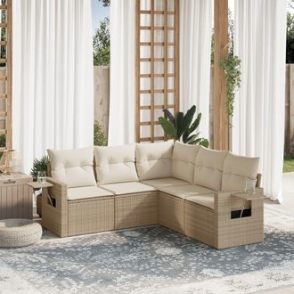 vidaXL Vidaxl - Juego De Sof&aacute;s Jard&iacute;n Con Cojines 5 Pzas Rat&aacute;n Sint&eacute;tico Beige