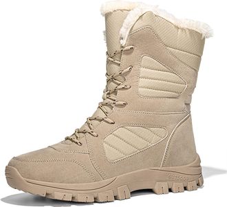 Generic Womens Winter Waterproof Snow Boots Mid-Calf Winter Shoes Warm Faux Fur Lining Boots Outdoor Travel Ankle Boots(Beige,7.5 UK)