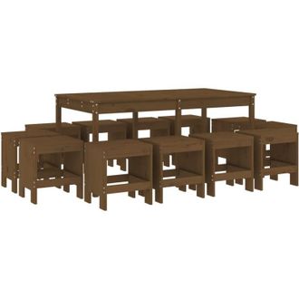 vidaXL Set De Comedor De Jard&iacute;n 13 Pzas Madera Maciza Pino Marr&oacute;n Miel Vidaxl