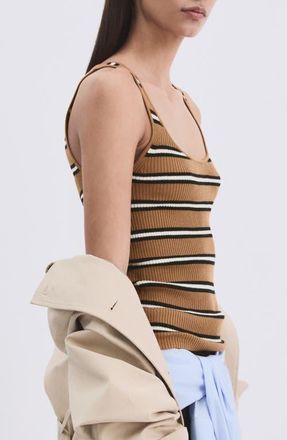 Mango Stripe Knit Tank in Caramel at Nordstrom, Size X-Small