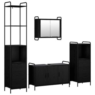 vidaXL Set Di Armadi Da Bagno 4 Pz Rovere Nero 40 X 36 X 200,5 Cm Vidaxl