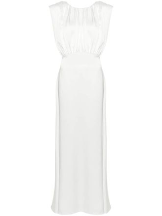 Jil Sander gathered sleeveless satin gown - White