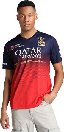Puma Puma RCB 2025 Mens Replica Cricket Jersey, Navy-Flame Scarlet, Puma Navy-Flame Scarlet, S