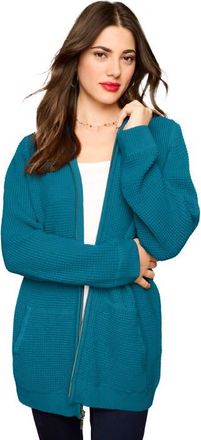 Roaman's Plus Size Waffle Knit Zip Front Relaxed Hoodie in Deep Teal at Nordstrom, Size Medium