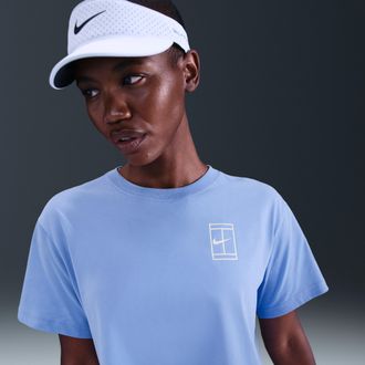 Nike Womens Slam Dri-FIT Short-Sleeve Cropped Tennis T-Shirt in Blue | HV6987-494