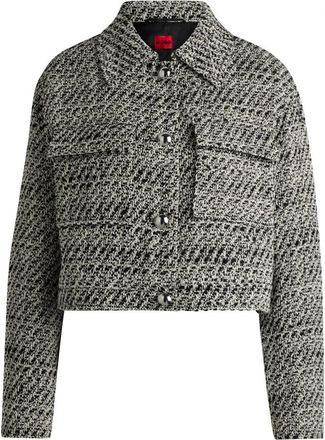 HUGO BOSS Silver Detail Cropped Boucl&eacute; Jas - Dames - Vesten - Grijs - M - Katoen - Truien & Vesten