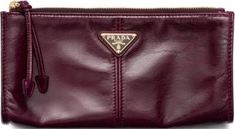 Prada Portafoglio in pelle con placca logo grande - Rosso