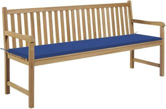 vidaXL Banco De Jard&iacute;n Madera Maciza Teca Con Coj&iacute;n Azul Regio 175 Cm Vidaxl