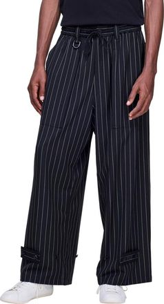 Yohji Yamamoto Refined Pinstripe Oversize Wide Leg Drawstring Pants in Black at Nordstrom, Size Xx-Large
