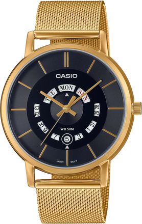 Casio Mens Gold Mesh Band Watch with Black Dial - MTP-B135MG-1AVDF