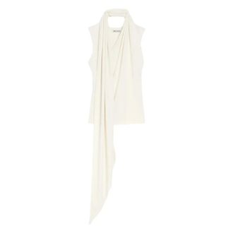 Ami Blouses, female, Beige, Size: M Sleeveless Lavalliere Top
