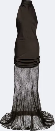 De La Vali Eldra ruched lace-trimmed satin maxi dress