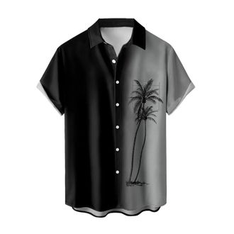 Generic Summer Hawaiian Shirts For Men Short Sleeve Loose Slim Fit Comfortable Beach Shirt Lightweight Breathable Tropical Holiday Beach Button Up T-Shirts Wi