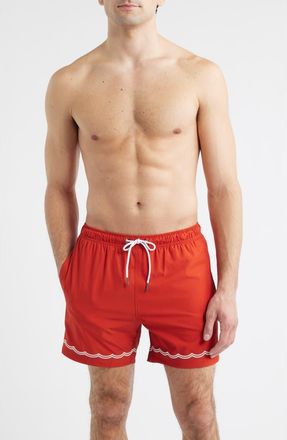 MAVRANS Rust Waves Embroidered Swim Trunks at Nordstrom, Size Xx-Large
