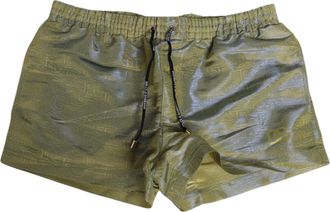 Dolce & Gabbana Green Polyester Metallic Logo Print Men Mens Swimwear