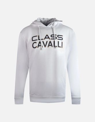 Roberto Cavalli Mens Cavalli Class Reverse Logo White Hoodie - Size: 38