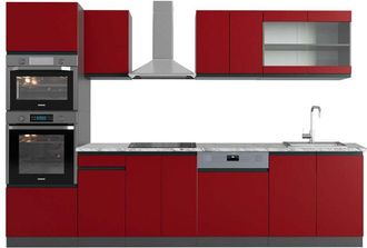 Vicco Mueble De Cocina R-line, Rojo/antracita, 300 Cm Con Armario Alto, Et M&aacute;rmol, Vicco