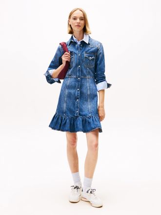 Tommy Jeans Jeanskleid TOMMY JEANS WESTERN DENIM DRESS DI2057, Damen, Gr. XXL (44), N-Gr, blau (denim schwarz), Denim/Jeans, Obermaterial: 100% Baumwolle, Abriebe