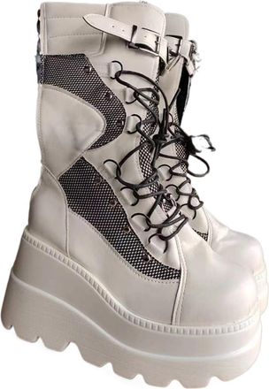 Generic Ladies High Platform Boots Big Size Rivet Goth High Heels Boots Women Cosplay Wedges Punk Shoes Woman Gothic Shoes(WHITE,5.5 UK)