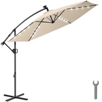 TecTake Parasol 360&deg; Rotating Umbrella, LED Solar, 3 x 3 m in Beige | Size: Large