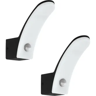 Loops 2 PACK IP44 Outdoor Wall Light & PIR Sensor Black Aluminium 11W LED