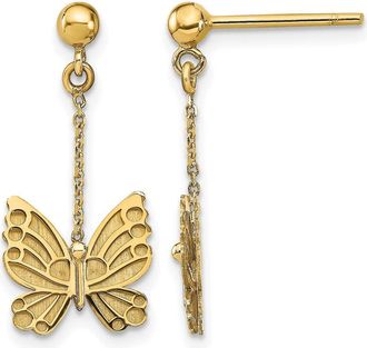Diamond2Deal 14k Yellwo Gold Polished and Brushed Butterfly Dangle Earrings