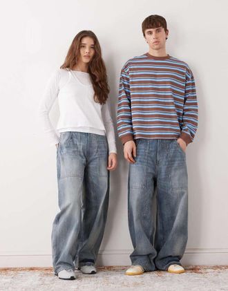 Cheap Monday Dunno - Jeans skater super ampi unisex lavaggio blu nuvola