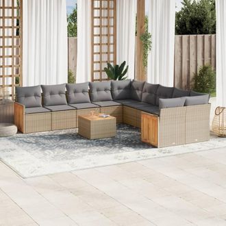 vidaXL Set De Sof&aacute;s De Jard&iacute;n 11pzas Con Cojines Rat&aacute;n Sint&eacute;tico Beige Vidaxl