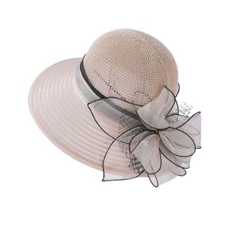 Generic Women Kentucky Organza Derby Hat with Flower Wide Brim Mesh Fashion Fascinators Cap Bridal Wedding Church Tea Party Bowler Hats Beige