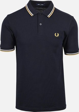 Fred Perry Mens Fred Perry Twin Tipped Polo Shirt Navy/Ecru/Honey Comb - Black - Size: 44