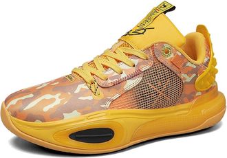 Generic Unisex Basketball Shoes Anti Slip Wear-Resistant Shock-Absorbing Fashionable Sports Boots Walking Shoes(Yellow,4.5 UK)